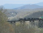 NS units and idler car and first Vale unit crossing the James River